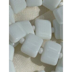 Vintage White Milk Glass Square Beaded Necklace 34" With Lobster Clasp